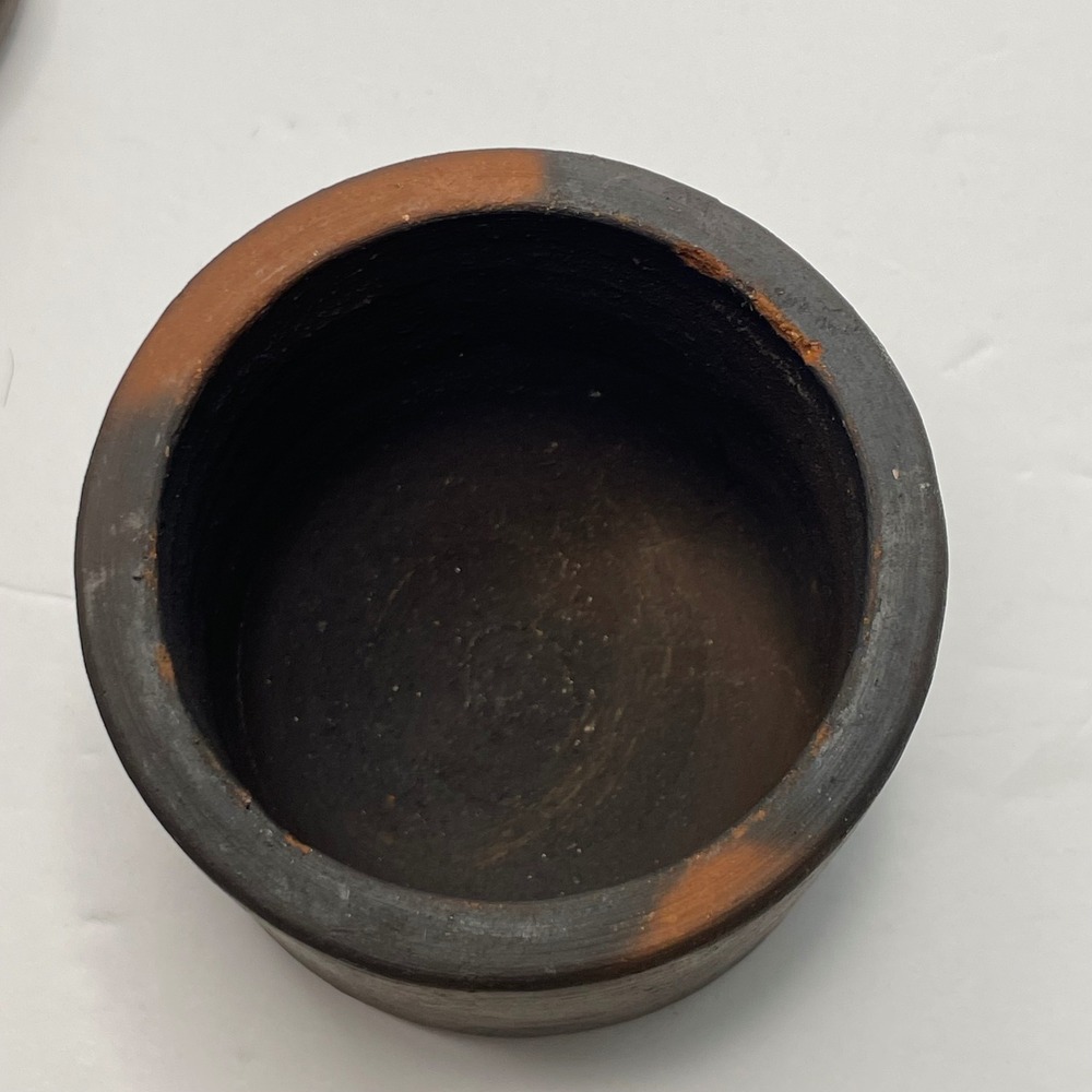 Artisanal Salt Cellar Set Smoke Fired Clay and Carved Stone with Spoons - Picture 7 of 16